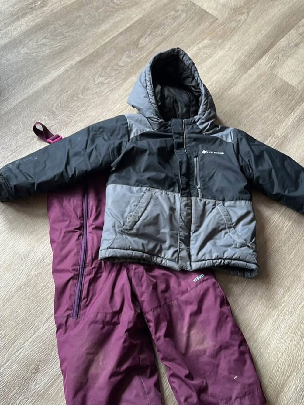 Columbia Black and Gray Hooded Kids Puffer Jacket